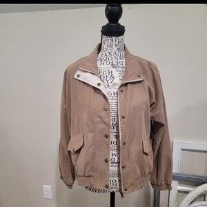 Anthropologie Mine Tan Bomber Jacket Women's SZ Sm.‎ ZIP snap flap pockets
